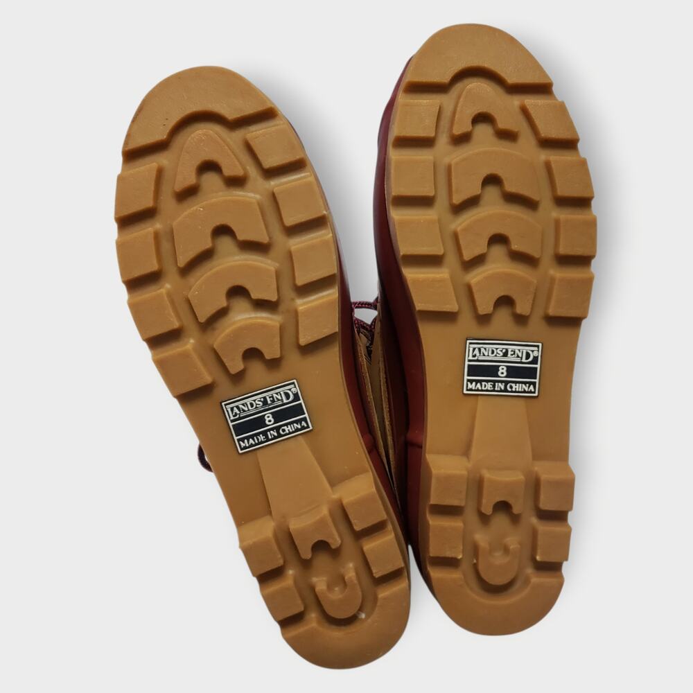 Lands End Womens Leather Duck Boots Red Tan Sz 8M Rain Outdoor Hunting Gorpcore - Picture 10 of 12